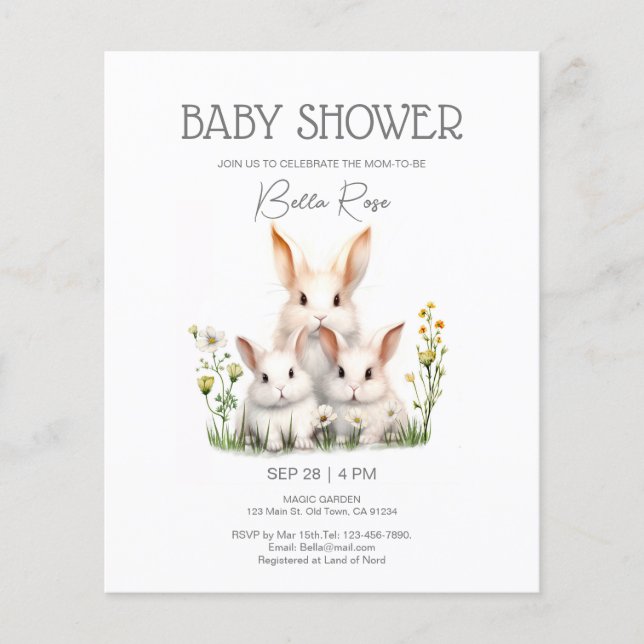 Lámina Invitación Baby Shower de conejito neutral de géne (Anverso)