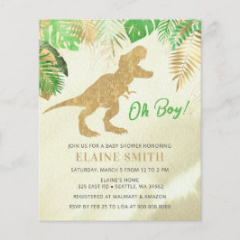 Lámina Invitación Baby Shower de Dinosaurios de acuarela
