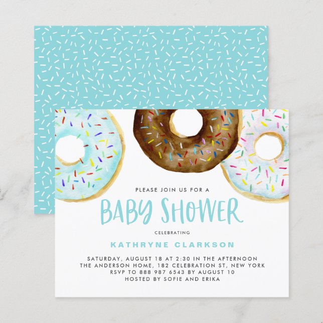 Lámina Invitación Baby Shower de donuts azules y de choco (Anverso / Reverso)