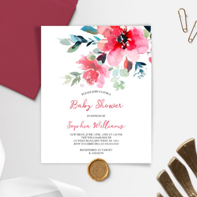 Lámina Invitación Baby Shower de flores rojas presupuesta (Subido por el creador)
