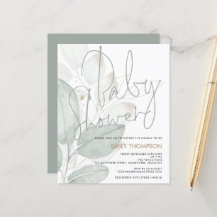 Lámina Invitación Baby Shower de follaje acuático de pres