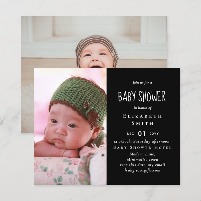 Lámina INVITACIÓN Baby Shower de fotos de presupuesto Gra (Anverso / Reverso)
