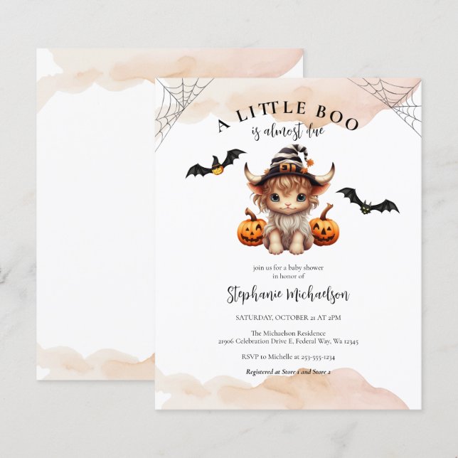 Lámina Invitación Baby Shower de Little Boo Cow de Hallow (Anverso / Reverso)