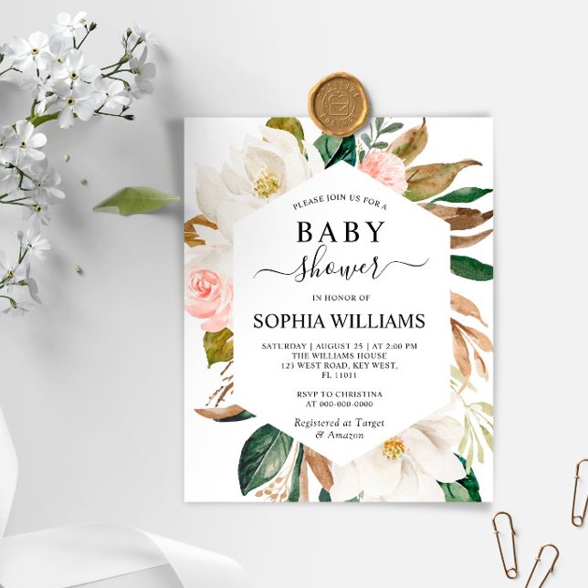 Lámina Invitación Baby Shower de marco de magnolia presup (Subido por el creador)