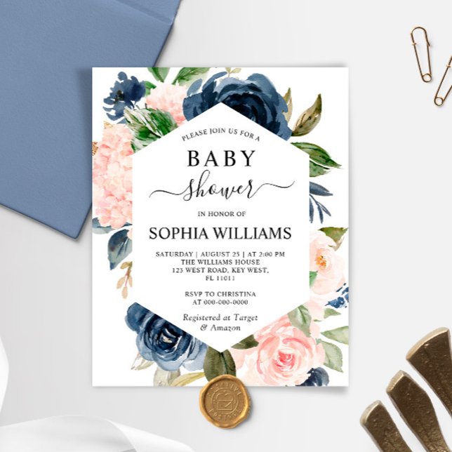 Lámina Invitación Baby Shower de marco rosado y marina de (Subido por el creador)