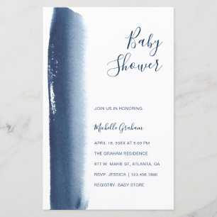 Lámina Invitación Baby Shower de Navy Blue Watercolor Boy