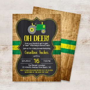 Lámina Invitación Baby Shower de Oh Deer Green Tractor
