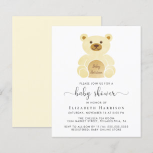 Lámina Invitación Baby Shower de osito de peluche amarill