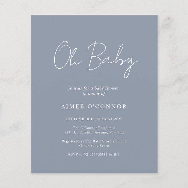 Lámina Invitación Baby Shower de presupuesto simple con u (Anverso)