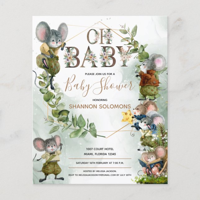 Lámina Invitación Baby Shower de ratones salvajes de invi (Anverso)