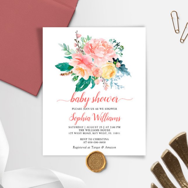 Lámina Invitación Baby Shower de rosa rosada de Rubor de  (Subido por el creador)