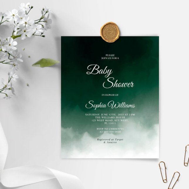 Lámina Invitación Baby Shower moderna verde oscuro de pre (Subido por el creador)