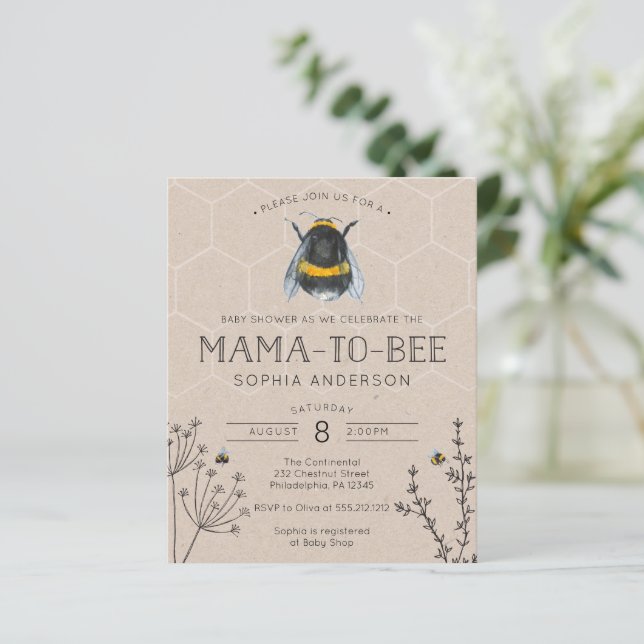 Lámina Invitación Baby Shower para Abejas Fácil De Presta (Anverso de pie)