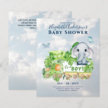 Invitación Baby Shower para Elephant Watercolor de