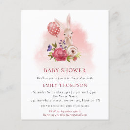 Lámina Invitación Baby Shower rosa de Bunny Florals con p