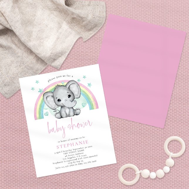Lámina Invitación Baby Shower rosa del arco iris del Elef (Subido por el creador)