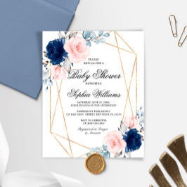 Lámina Invitación Baby Shower rosa y azul marino