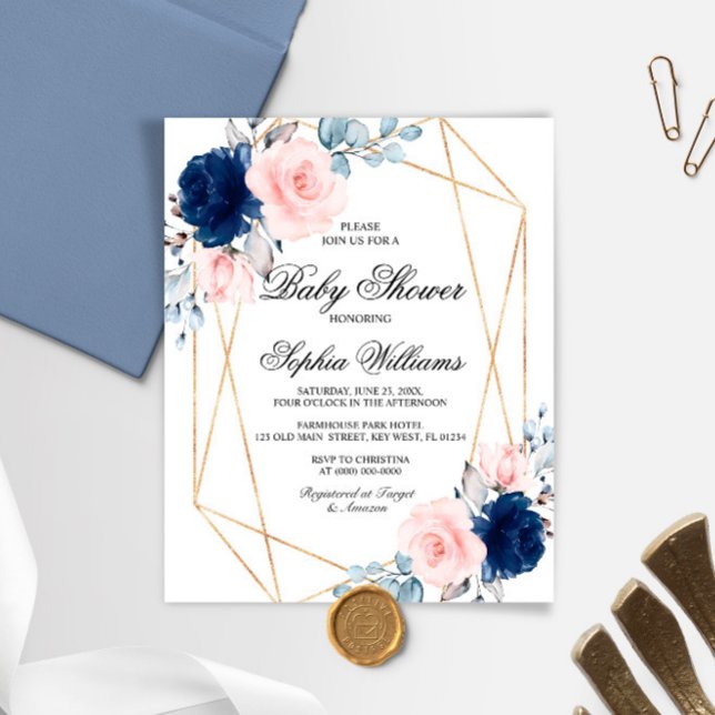 Lámina Invitación Baby Shower rosa y azul marino (Subido por el creador)
