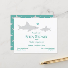 Lámina Invitación Baby Shower verde verde del tiburón pre
