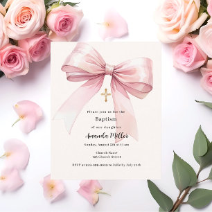 Lámina Invitación Bautizo niña lazo rosa crema