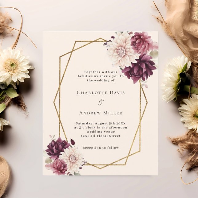 Lámina Invitación beige burgundy floral a la boda (Subido por el creador)