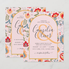 Lámina invitación bilingüe de boda de flores popular,