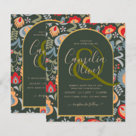 Lámina invitación bilingüe de boda de flores popular
