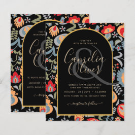 Lámina invitación bilingüe de boda de flores popular,