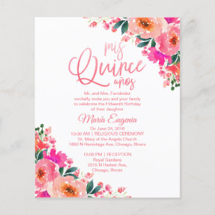Lámina Invitación Bilingüe Floral para Quinceañera Económ