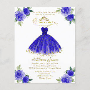 Lámina Invitación Bilingüe para Quinceañera Económica Azu