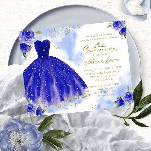 Lámina Invitación Bilingüe para Quinceañera Económica Azu