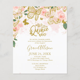 Lámina Invitación Bilingüe Presupuesto Mariposa Quinceañe