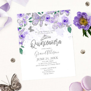 Lámina Invitación Bilingüe Presupuesto Mariposa Quinceañe