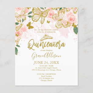 Lámina Invitación Bilingüe Presupuesto Mariposa Quinceañe