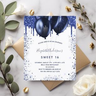 Lámina Invitación blanca azul marino Budget Sweet 16