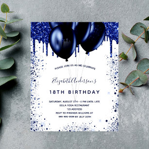 Lámina Invitación blanca azul marino de cumpleaños presup