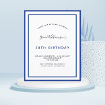 Lámina Invitación blanca azul marino de cumpleaños presup<br><div class="desc">Moderna,  elegante e invitada. Un fondo blanco decorado con marcos azul marino. Personalice y agregue un nombre y detalles. Letras de color negro y azul.</div>
