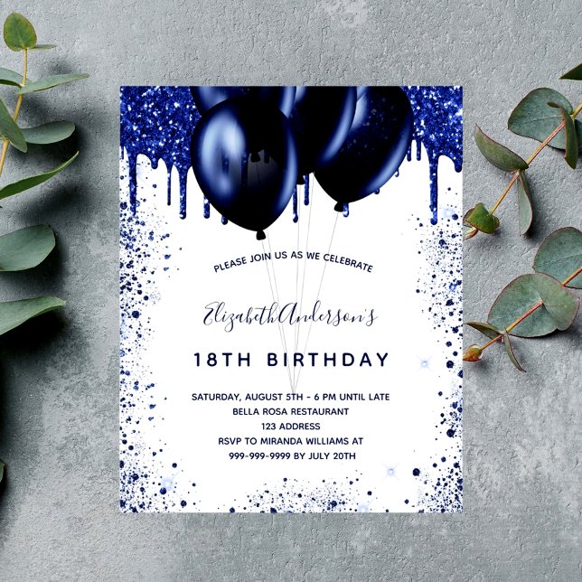 Lámina Invitación blanca azul marino de cumpleaños presup (Subido por el creador)