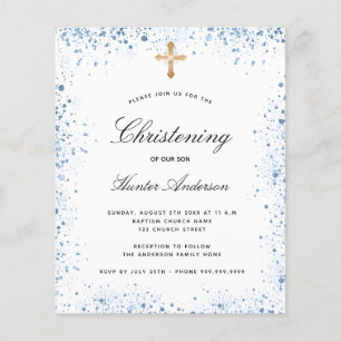 Lámina Invitación blanca azul para el bautizo del presupu