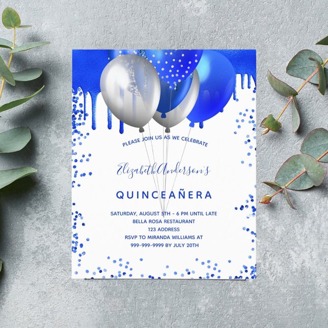 Lámina Invitación blanca azul real de Budget Quinceanera (Subido por el creador)