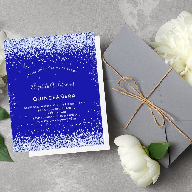 Lámina Invitación blanca azul real de Budget Quinceanera (Subido por el creador)