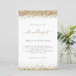 Lámina Invitación blanca Boda Purpurina de oro de presupu