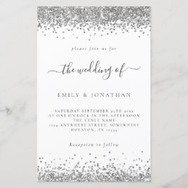 Lámina Invitación blanca Boda Purpurina Plata Presupuest