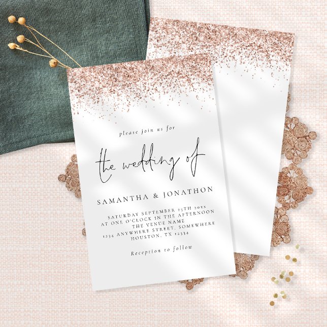 Lámina Invitación blanca de Boda Rosa de Purpurina de oro (Subido por el creador)