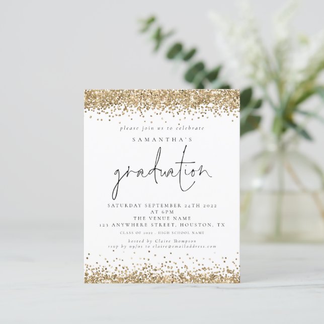 Lámina Invitación blanca de graduación de Budget Gold Pur (Anverso de pie)