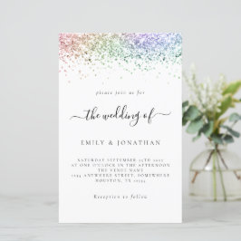 Lámina Invitación blanca del Boda del Purpurina arcoiris