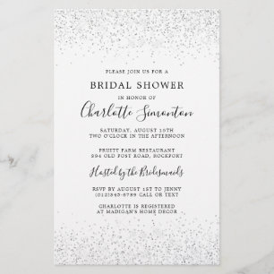 Lámina Invitación blanca plateada con ducha de novia