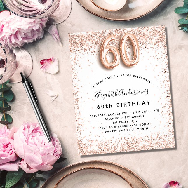 Lámina Invitación blanca rosa de cumpleaños número 60 de  (Subido por el creador)