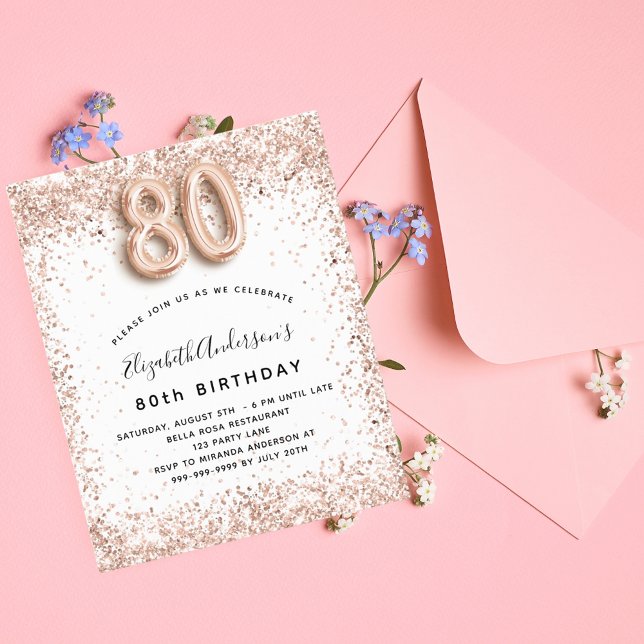 Lámina Invitación blanca rosa de cumpleaños número 80 de  (Subido por el creador)