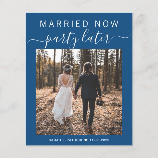 Lámina Invitación Boda azul de foto de Elopement Budget (Anverso)